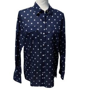 Talbots Navy with White Polka Dot Button Down Shirt